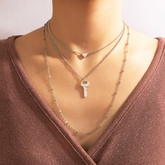 Многослойное ожерелье с сердечком и ключом Shein