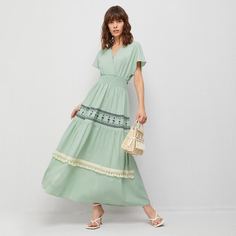 Платье с бахромой и v-образным воротником Shein