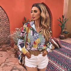 Длинная блузка с принтом пэчворк Shein