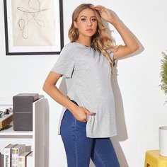Однотонная футболка для беременных Shein