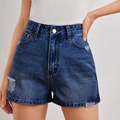 Рваные джинсовые шорты с карманом Shein