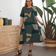 Геометрический Повседневный Платья размер плюс Shein