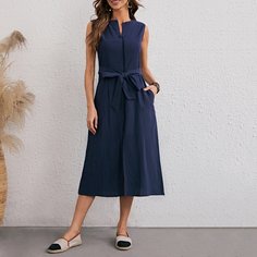 с поясом Одноцветный Повседневный Платье Shein