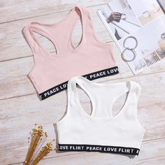 2шт бюстгальтер в рубчик с текстовым узором Shein