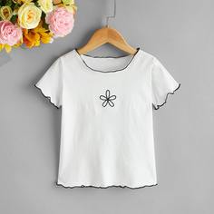 Вышивка Цветочный Повседневный Футболки для маленьких девочек Shein