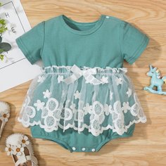 Боди-футболка с кружевной отделкой для девочек Shein