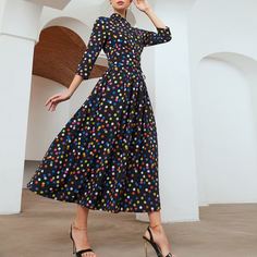 Платье в горошек на шнуровке Shein