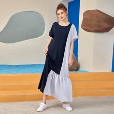Контрастное платье с полосками Shein