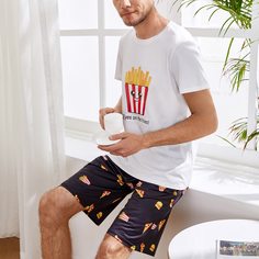 Мужская пижама с текстовым и мультипликационным принтом Shein