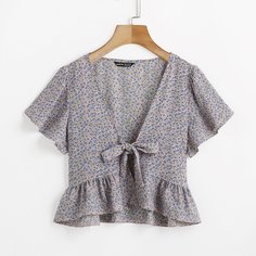 С оборками цветочный Бохо Женские топы Shein