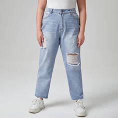 Разрезы Одноцветный Джинсы размер плюс Shein