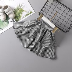 с оборками Клетка Повседневный Юбки для девочек Shein