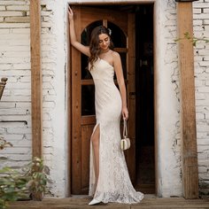 Высокий разрез Одноцветный Очаровательный Платье Shein