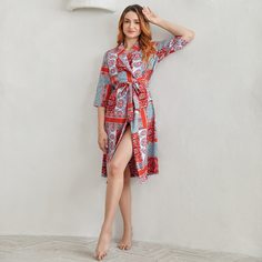 с поясом сводка цветных блоков Повседневный Халат Shein
