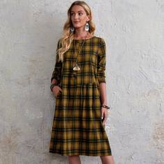 Платье в клетку с карманом Shein