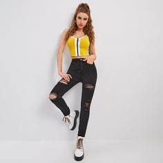 Рваные джинсы скинни с высокой талией Shein