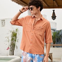 Пуговица Одноцветный Институтский Мужские рубашки Shein