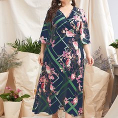 Платье размера плюс с цветочным принтом Shein