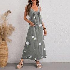 на пуговицах Цветочный принт Бохо Платье Shein