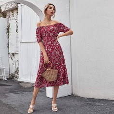 Разрез Цветочный принт Бохо Платье Shein