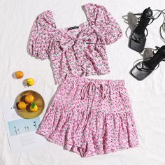 С батом перед цветочный Бохо Шорты Shein