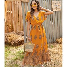 с бахромой Цветочный принт Бохо Платье Shein