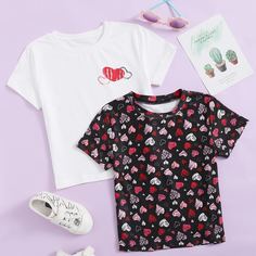 Сердечко Повседневный Футболки для маленьких девочек Shein