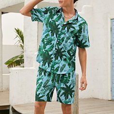 Мужские шорты и рубашка с тропическим принтом Shein