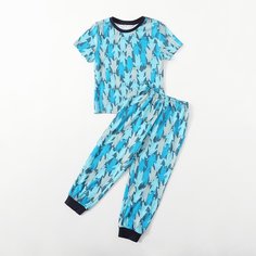 Пижама с контрасным воротником и принтом "медведь" для мальчиков Shein