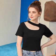 Однотонная футболка в рубчик Shein