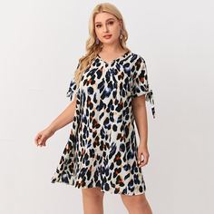 узел Принт Повседневный Платья размер плюс Shein