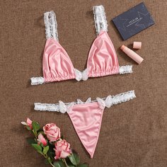 Комплект атласного нижнего белья размера плюс с бабочкой Shein