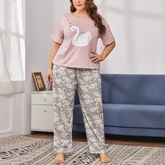 Пижама размера плюс с принтом звезды и лебедя Shein