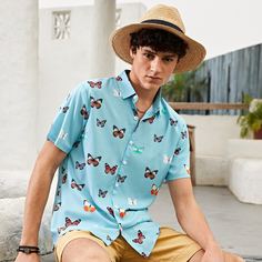 Мужская рубашка с принтом бабочки Shein