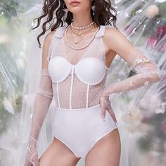 Слитный купальник с сетчатой вставкой и узлом на плечах Shein