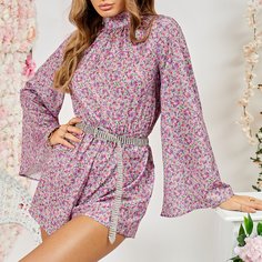 Открытая спина Со цветочками Бохо Комбинезоны Shein