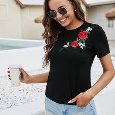 Футболка с цветочной вышивкой Shein