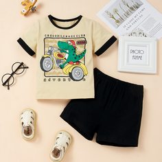 Шорты и футболка с мультипликационным принтом для мальчиков Shein