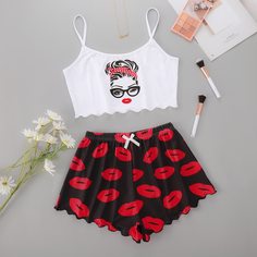 с бантом Объект милый Пижама Shein