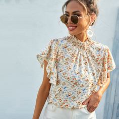 Оборка цветочный Бохо Блузы Shein