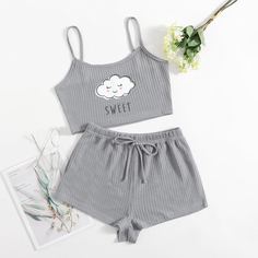 узел Мультяшный принт милый Пижама Shein