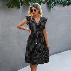Платье в горошек с пуговицами Shein