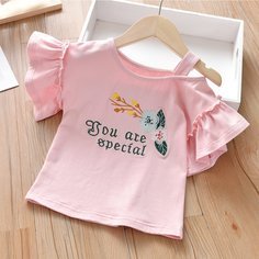 Футболка с цветочной вышивкой для девочек Shein