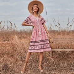 узел Цветочный принт Бохо Платье Shein