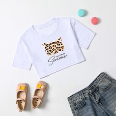 Леопардовый Повседневный Футболки для девочек Shein