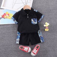 Шорты и рубашка-поло с карманом для мальчиков Shein