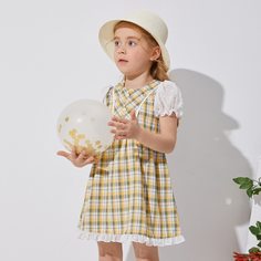Платье в клетку с пышными рукавами для девочек Shein