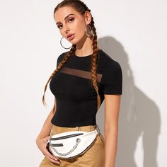 Короткая футболка с сетчатой вставкой Shein
