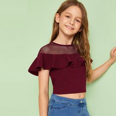 Короткий топ с сетчатой вставкой для девочек Shein
