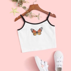 Топ с контрастной отделкой и принтом бабочки для девочек Shein